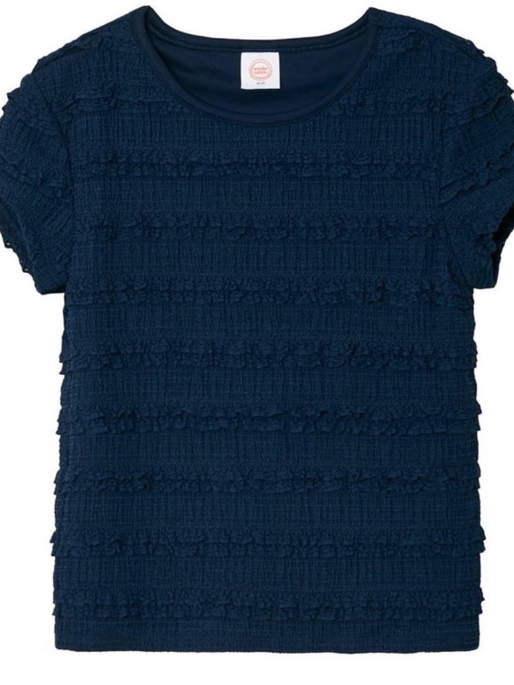 wonder nation Navy Blue Ruffle Textured Short Sleeve Top L 10/12